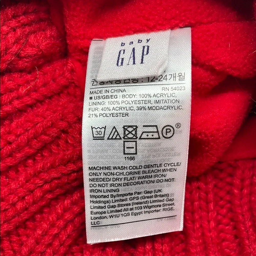 Baby Gap Red Kids Knit Hat with Faux Fur Pom Poms XS/S